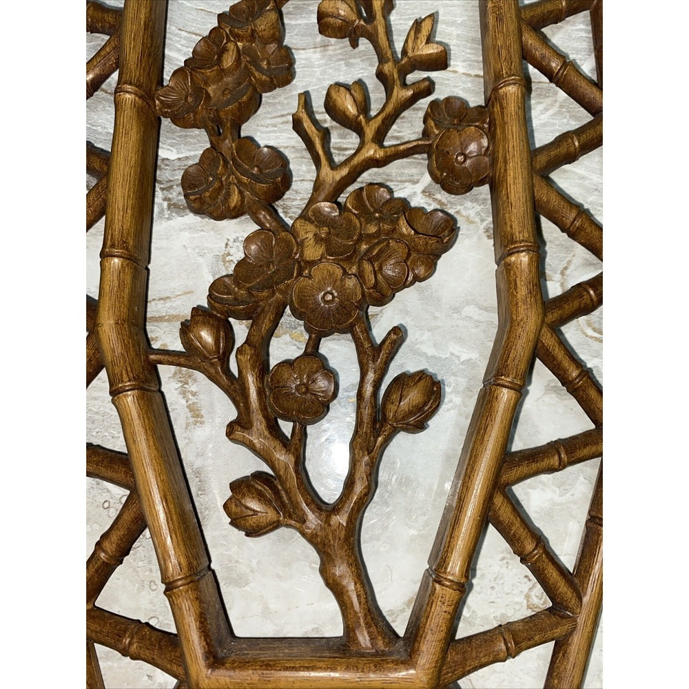 Vtg SYROCO Pair Bamboo Floral Wall Plaques Dart 7412 A & B Homco Retro MCM Boho - Picture 4 of 12